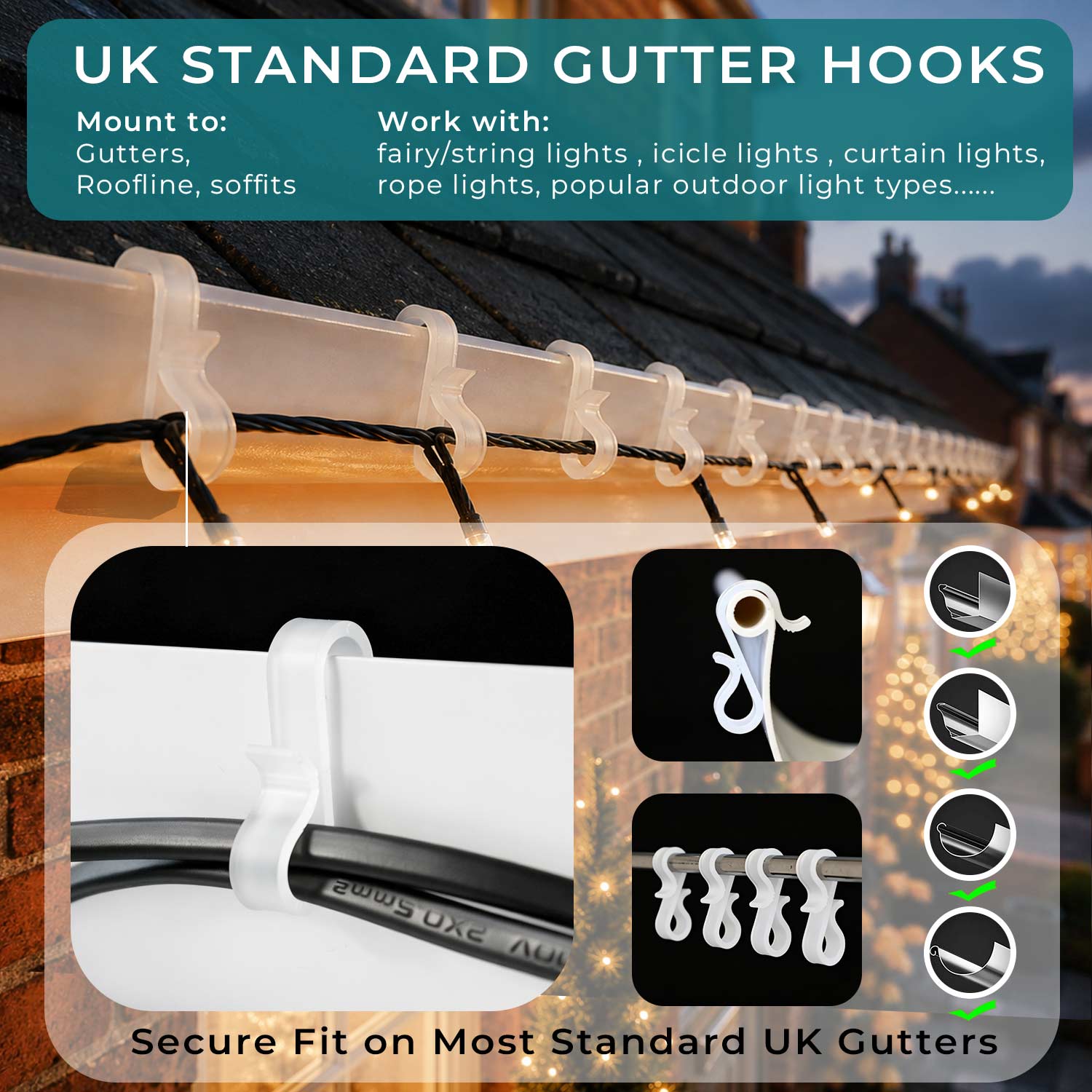 White Gutter Hooks-Easy Fit image 3